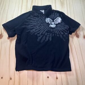 Vintage Y2K Avirex Men’s XL Polo Shirt Black Grunge Hip-Hop Embroidered